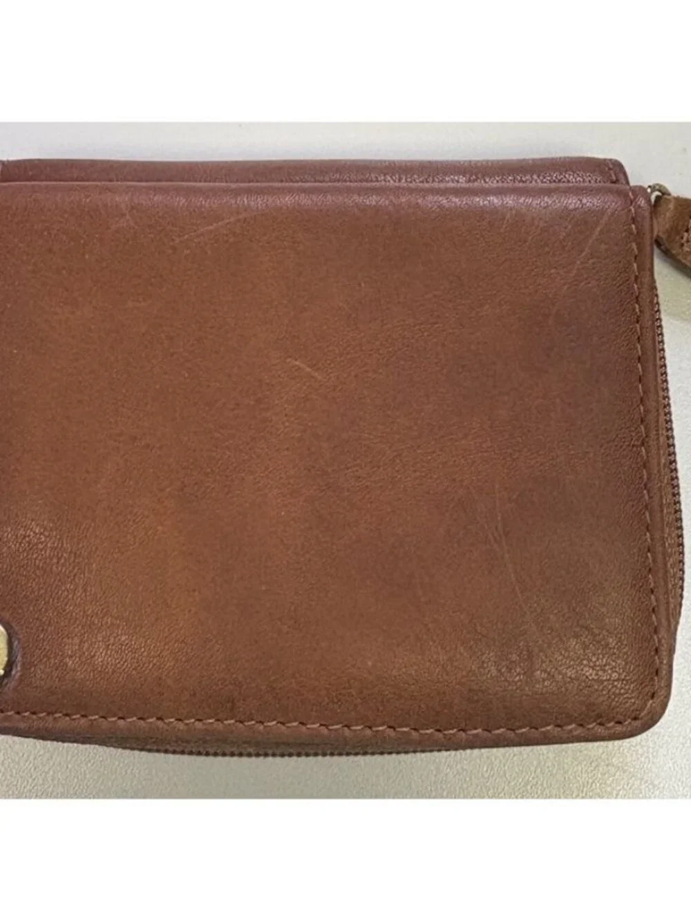 Rolfs Ladies Tan Bi-fold Card Wallet Leather Zipper Brass